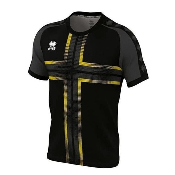 NWT ERREA Men's Parma 3.0 Maglia T Shirt Crew Neck Short Sleeve Black Ye… - Picture 1 of 5